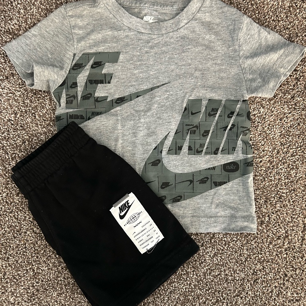 Nike Gray Graphic Tee and Black Shorts Set
